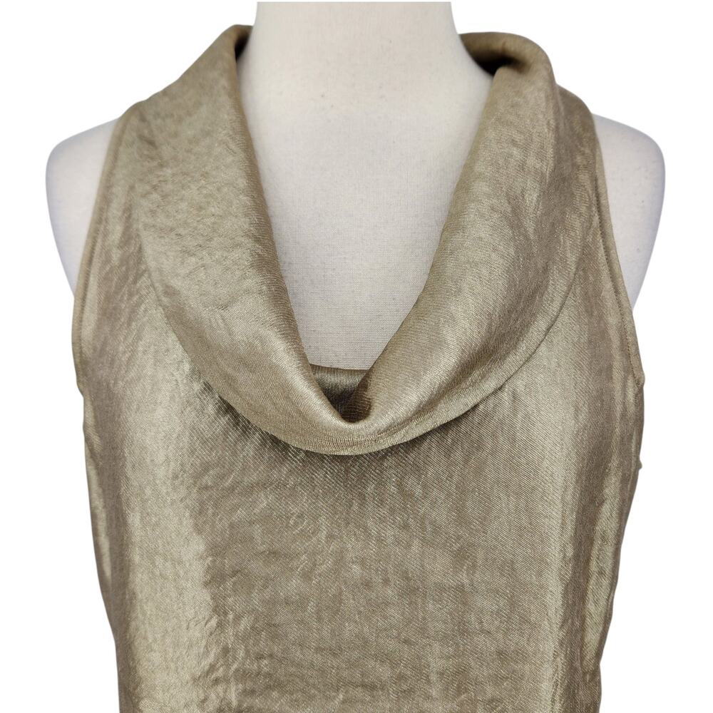 Ann Taylor Metallic Gold Sleeveless Top Size 12 Cowl Neckline Exposed Zipper - Picture 2 of 6
